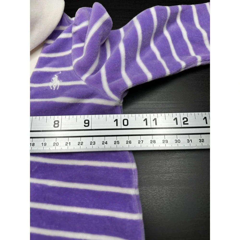 Ralph Lauren Velour Dress Sz 6M Purple Lavender Striped Ruffle Shawl Collar